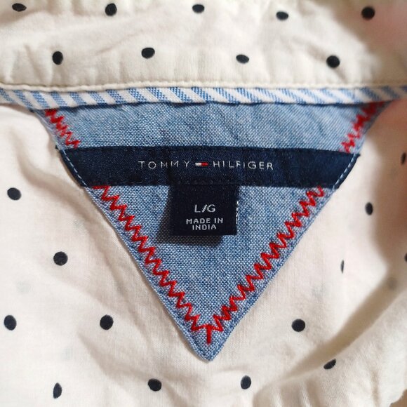 Tommy Hilfiger Black and White Polka Dot Button Down Shirt Large - Picture 3 of 5
